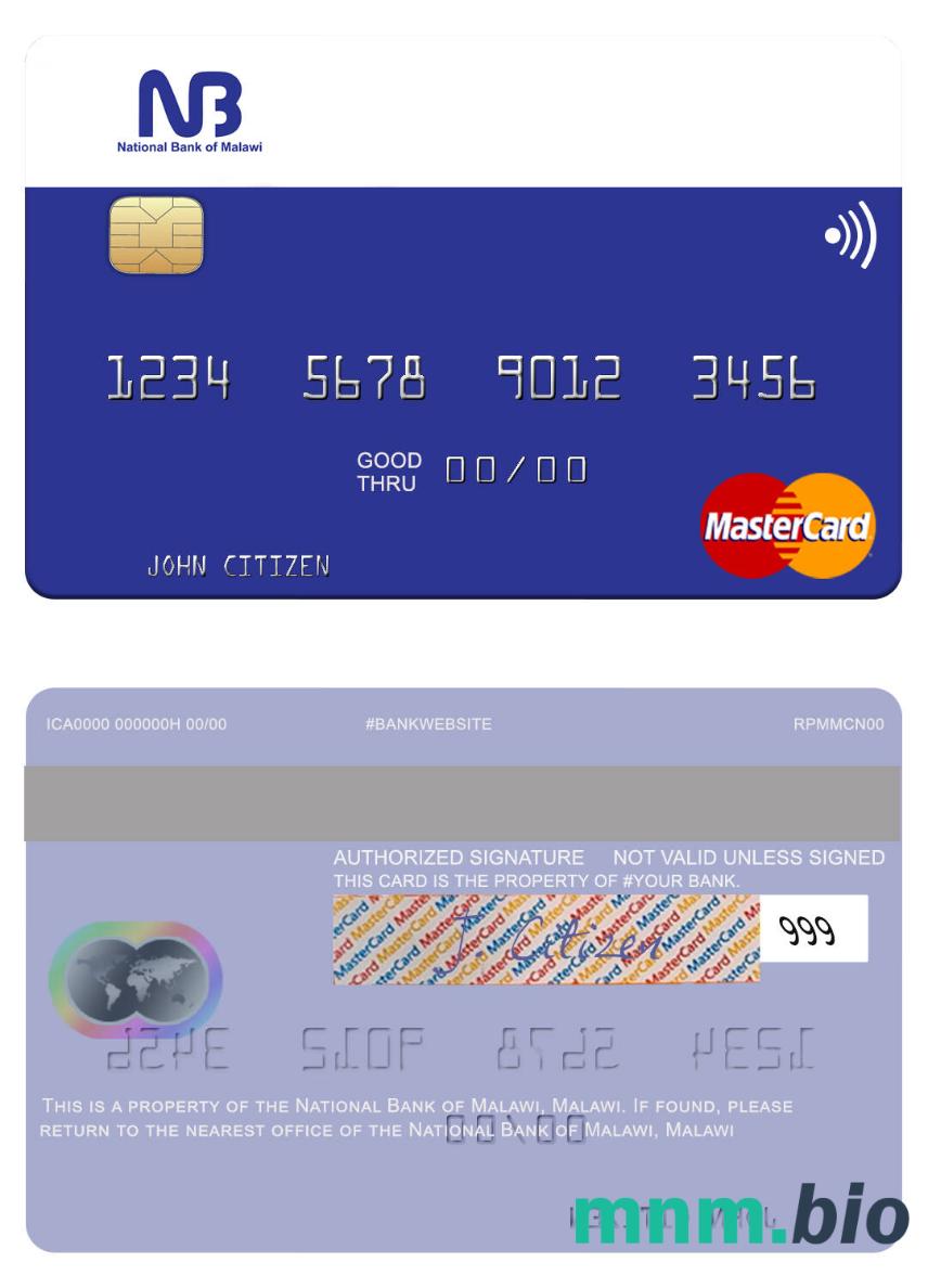 Malawi National Bank of Malawi przykład karty mastercard w formacie PSD